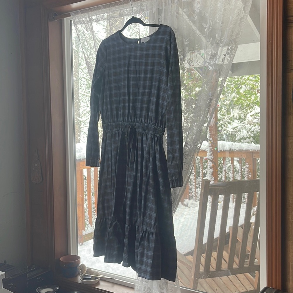 Blue, Grey plaid prairie type dress,NWOT